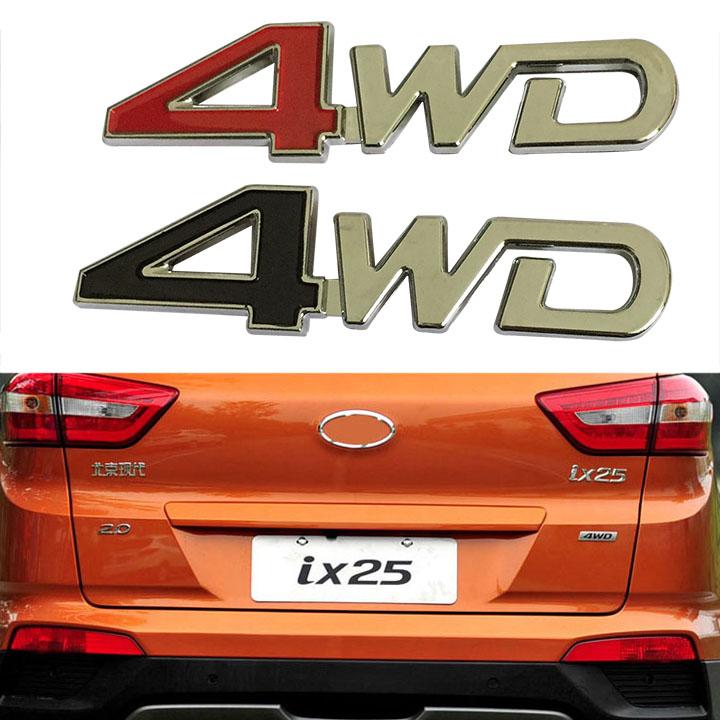 Tem logo chữ nổi 4WD dán trang trí đuôi xe bán ô tô ĐỎ TRẮNG