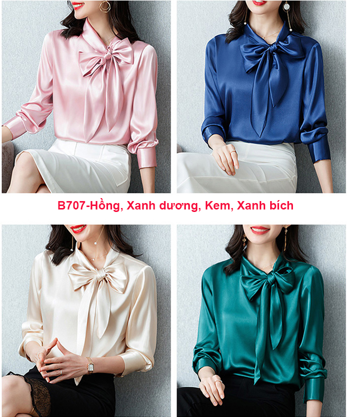 [HCM]B707-Áo lụa satin cột nơ