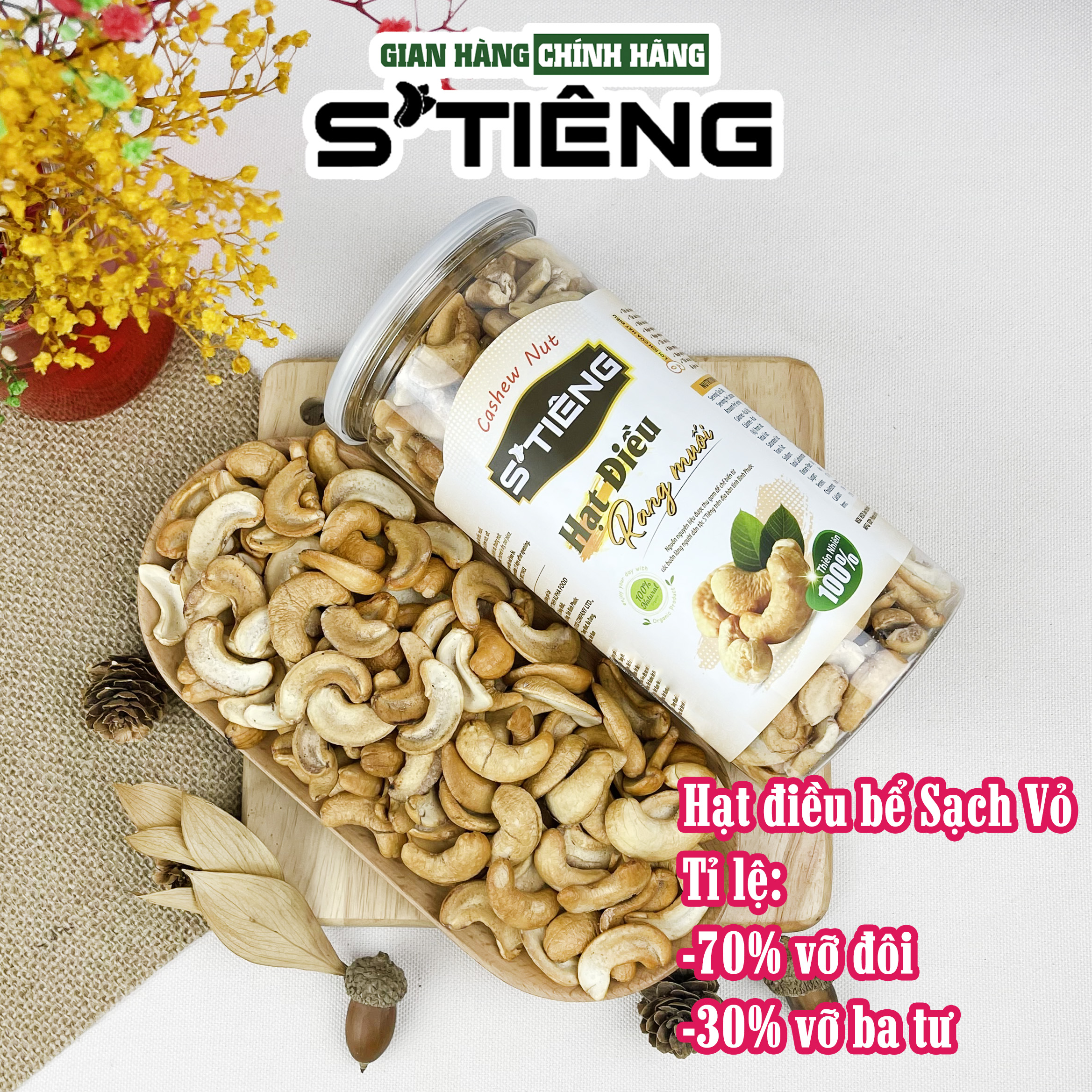 Hạt Điều Rang Muối STIENG Loại Bể SẠCH VỎ Lụa
