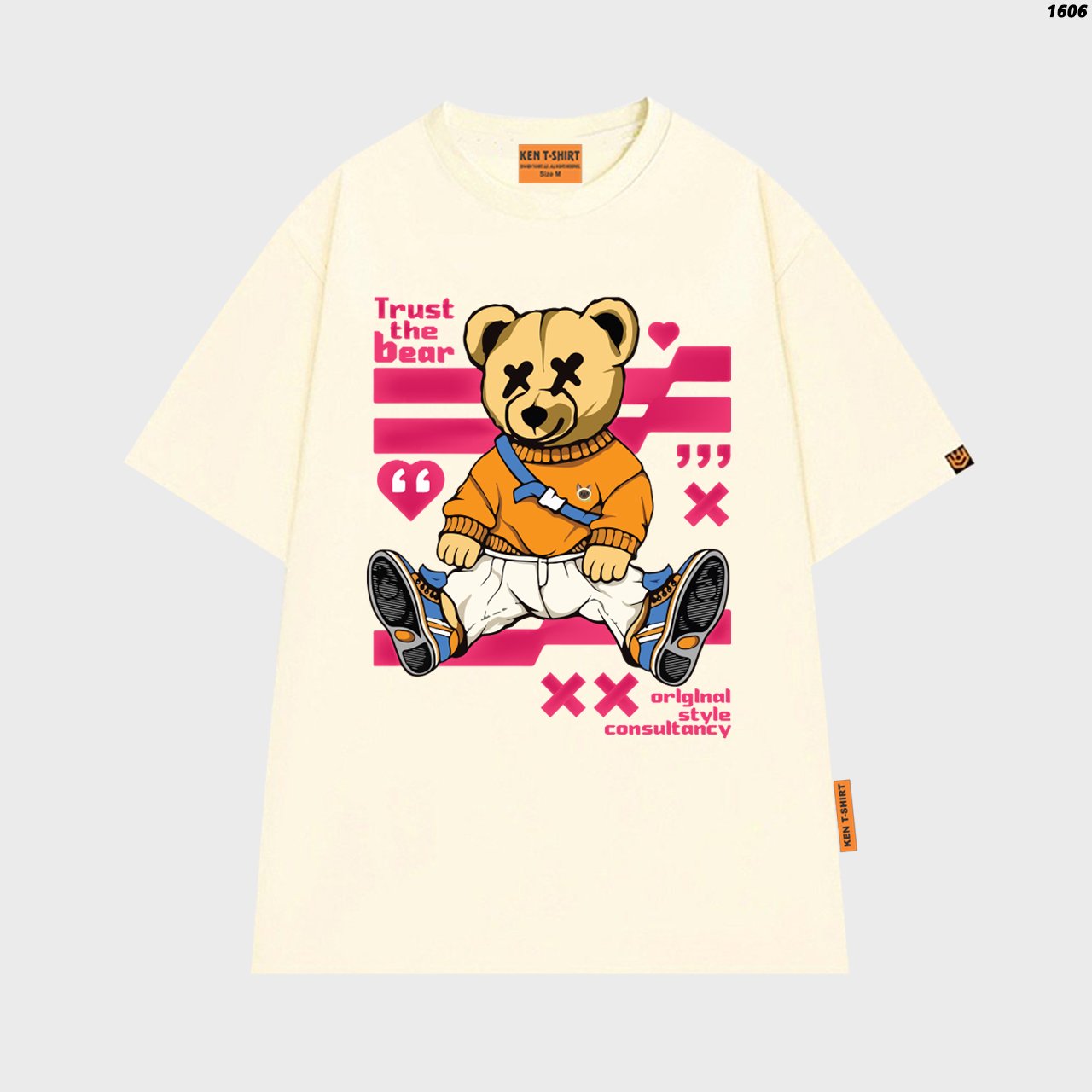 Áo thun tay lỡ hy unisex gấu trust the bear 1606 form rộng unisex