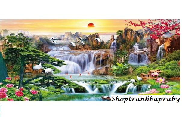 [HCM]Tranh đính đá phong cảnh Lưu Thuỷ Sinh Tài kích thước lớn ✅120×60 cm -️ VS022