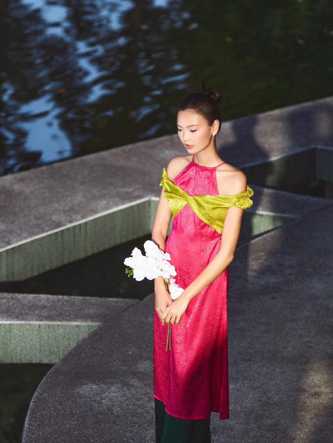 COCO SIN - Set Áo Dài Lụa Gấm Hoa Cổ Yếm