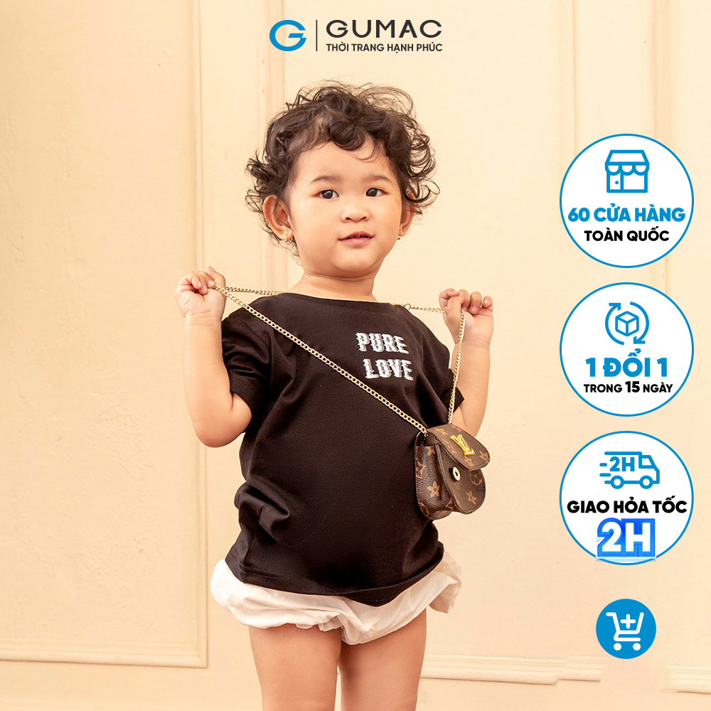 Áo thun trẻ em thời trang GUMAC in chữ PURE LOVE mẫu mới ATKC01017