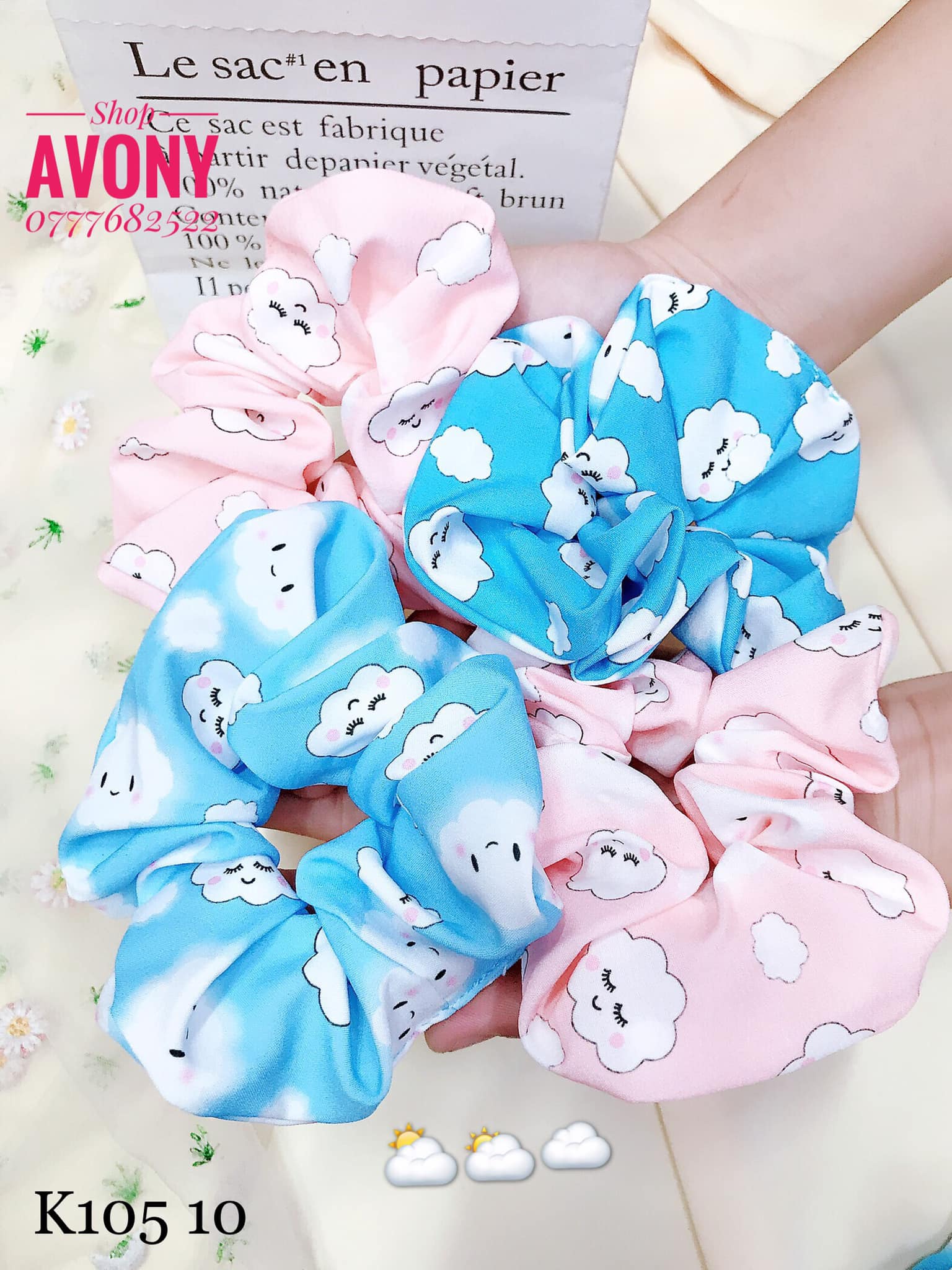 [HCM]Cột tóc vải scrunchies hoạ tiết mây
