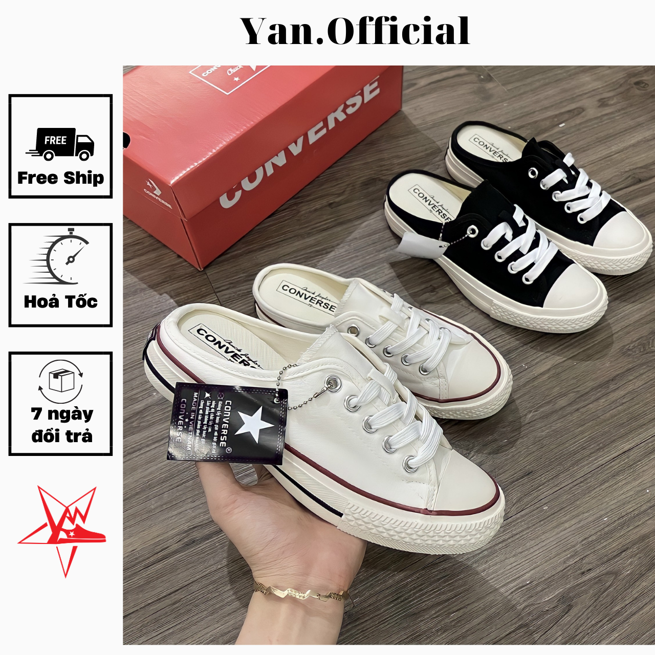 Giầy Sục Converse [ Full Box ] Nữ Đen - Trắng Cao Cấp - Sneaker Đạp Gót Mới