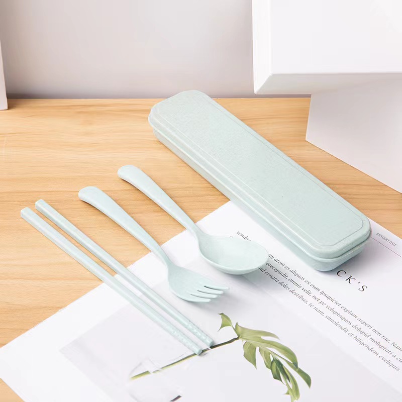 Muỗng, đũa dùng đi du lịch, bộ dao kéo cầm tay, Bộ thìa , dĩa, đũa 3 chi tiết bằng lúa mạch Y