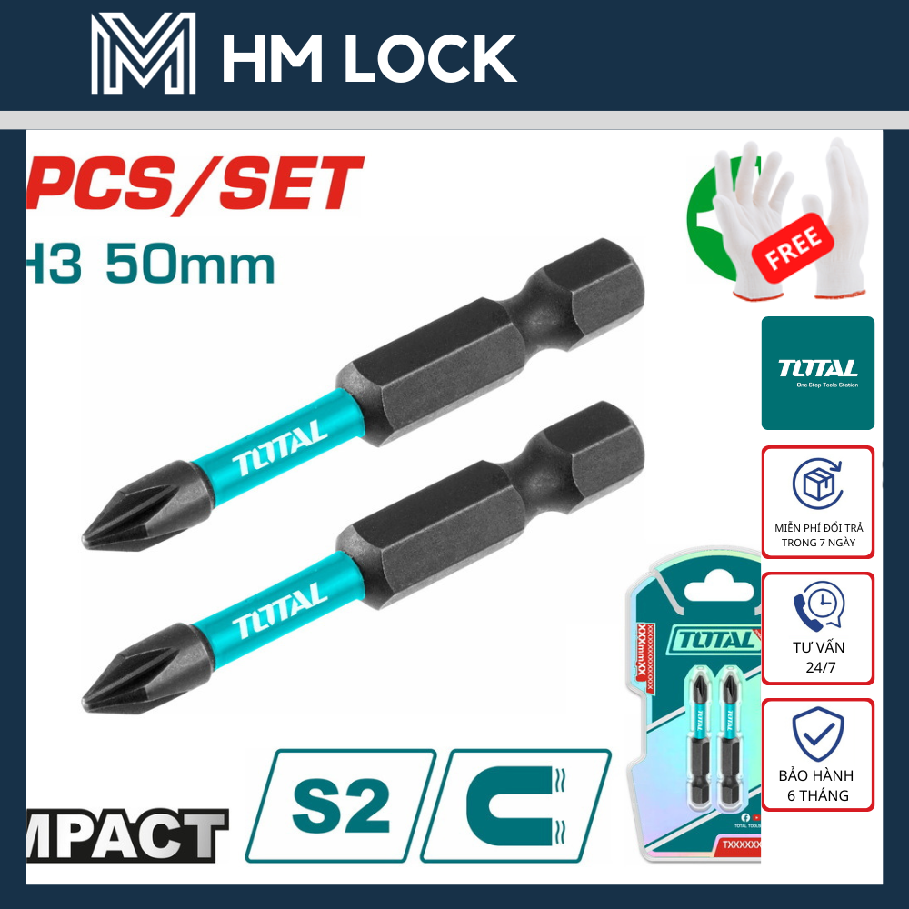 Bộ 2 mũi bắt vít ph1x50mm, ph2x50mm, ph3x50mm total - hàng chính hãng - tacim71ph250