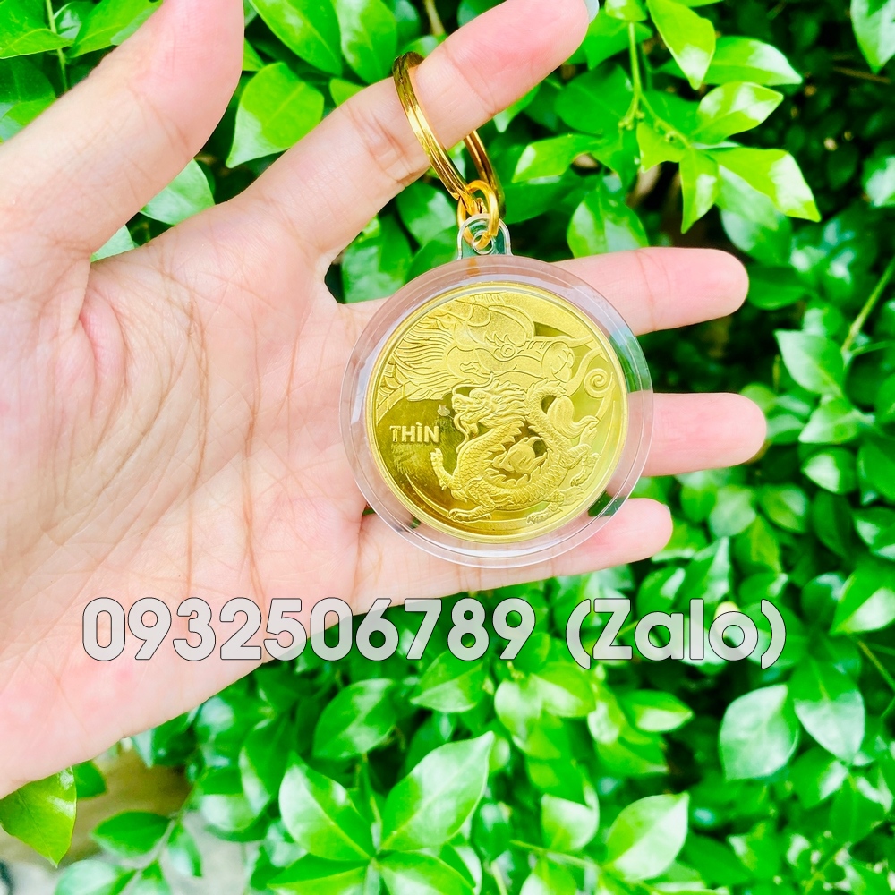 Móc khóa 12 con giáp con rồng - thìn đồng xu phong thủy may mắn