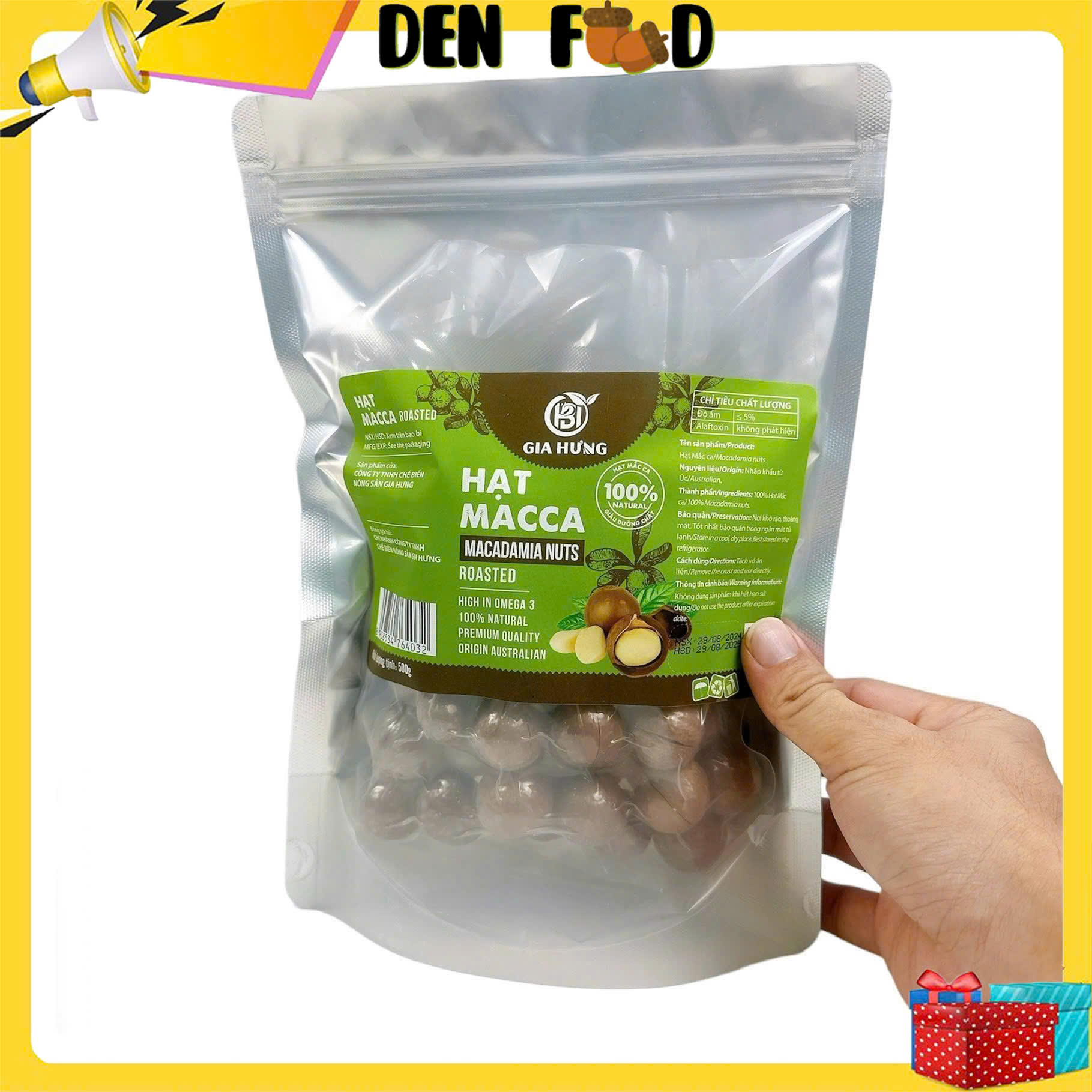 Hạt Mắc Ca Ăn Liền 500g - Hạt Macca - Macadamia Nut - Ăn Vặt Denfood