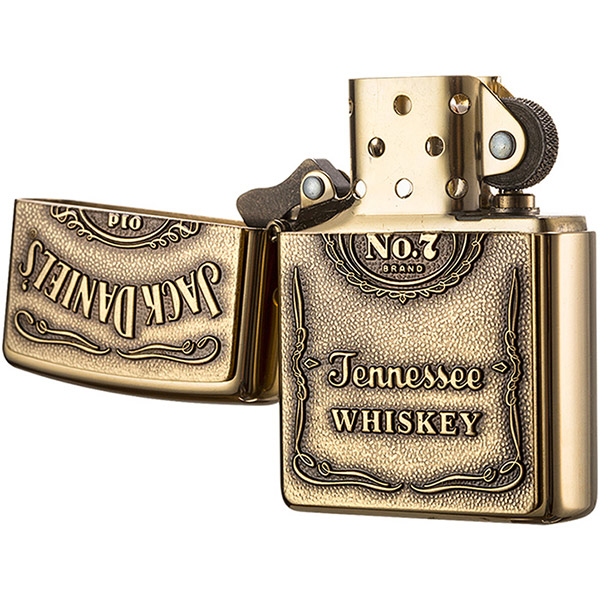 Hộp Quẹt Bật Lửa Zippo Jack Daniel's Label Brass Emblem Pocket Lighter (Vàng)