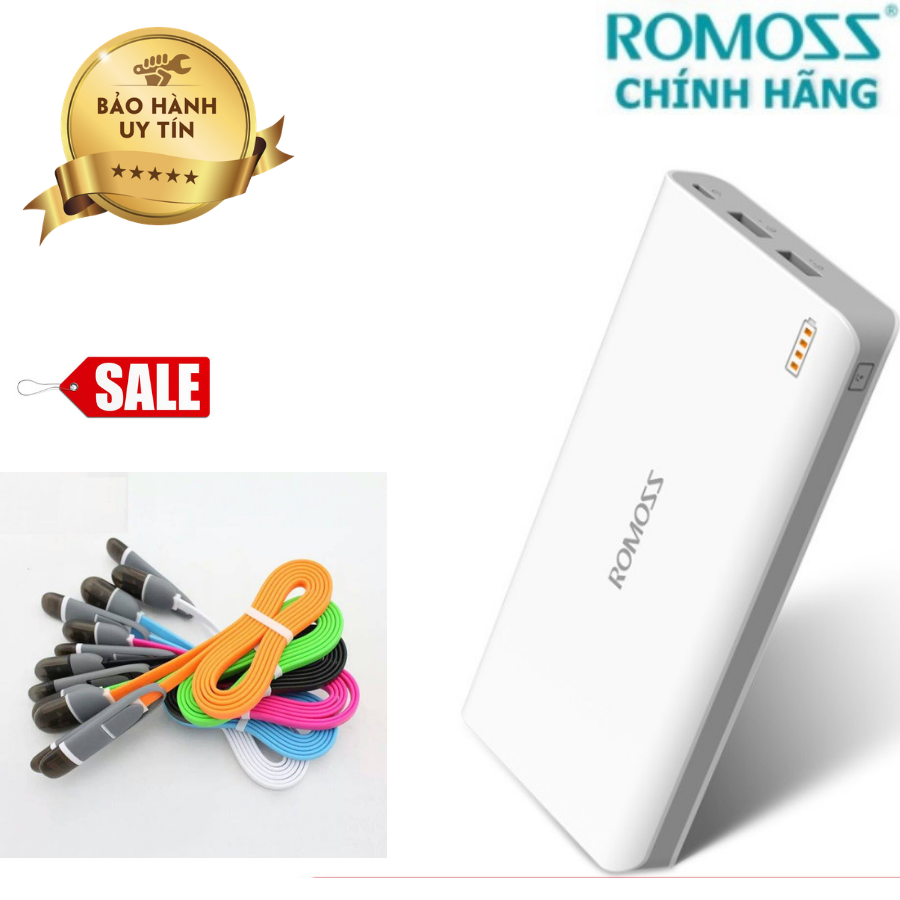 Pin sạc dự phòng Romoss 6 20000 mah + khuyến mãi dây sạc 2 in 1 - sac du phong 20000mah
