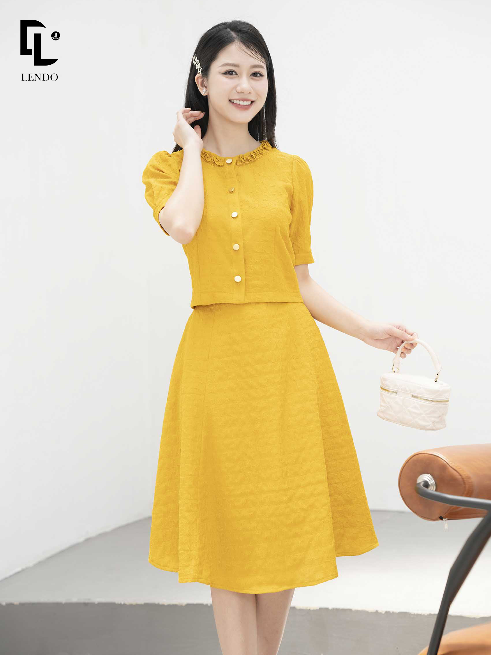Lendo bottoming shirt short sleeve ruffles collar set