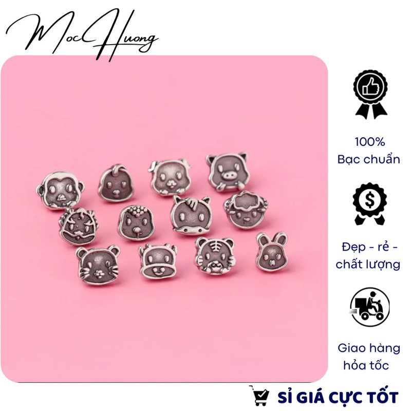 [MẪU MỚI] [S925] Charm bạc 3D xỏ ngang 12 con giáp - MH744