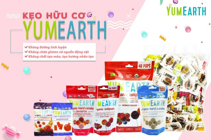 Kẹo mút trái cây hữu cơ YumEarth 14 chiếc