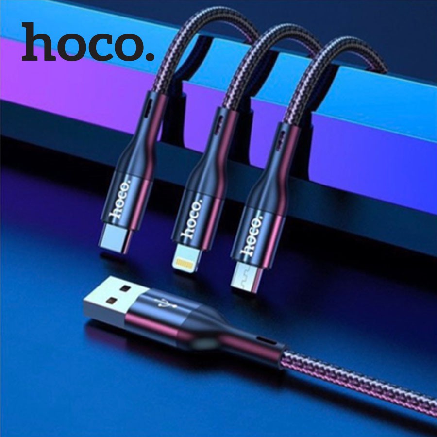 Cáp Sạc Nhanh Hoco 3 Đầu X2 Max 3A Dây Dài 1m