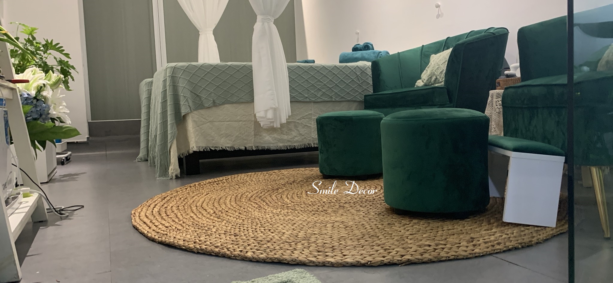 Thảm lót sàn nhà Smile Decor hình tròn đan lục bình phong cách Scandinavia , thảm cói trải sàn Bắc Âu (nhiều size)