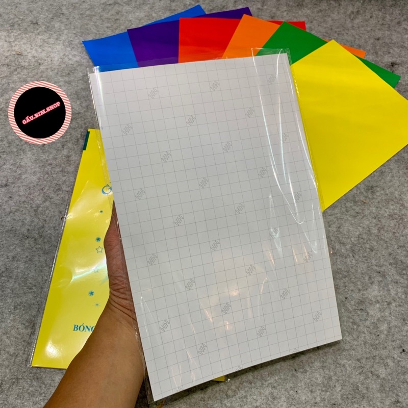 Giấy thủ công decal HH khổ A4 (6 màu/1tệp, có sẵn keo dính)