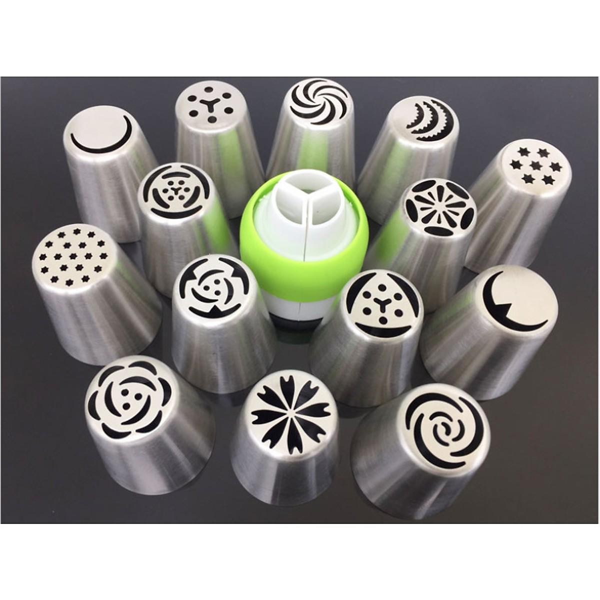 Bộ 14 đui bắt bông kem loại inox , siêu dày, khuôn kem sắc nét, đui bắt bông kem 3D , mẫu hoa văn mới nhất
