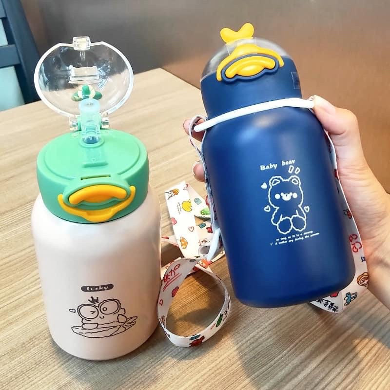 "bình giữ nhiệt vịt vàng 400ml, ruột inox an toàn có ống hút -bình giữ nhiệt 400ml hình vịt inox 304 -bình đựng nước, đựng sữa 450ml hình vịt siêu cute"