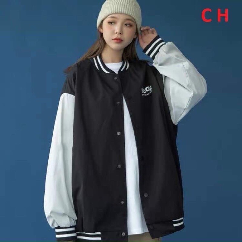 Áo gió BOMBER phối tay trắng BADGE CH12