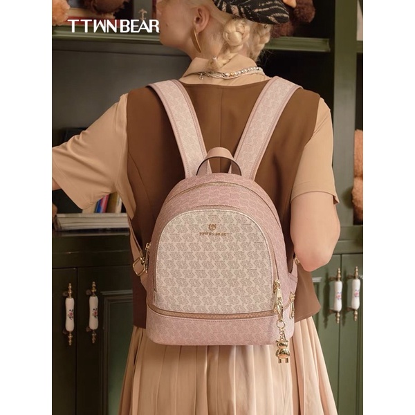 Ttwn Bear Balo Hồng Trắng Size 27cm - Sẵn Ship