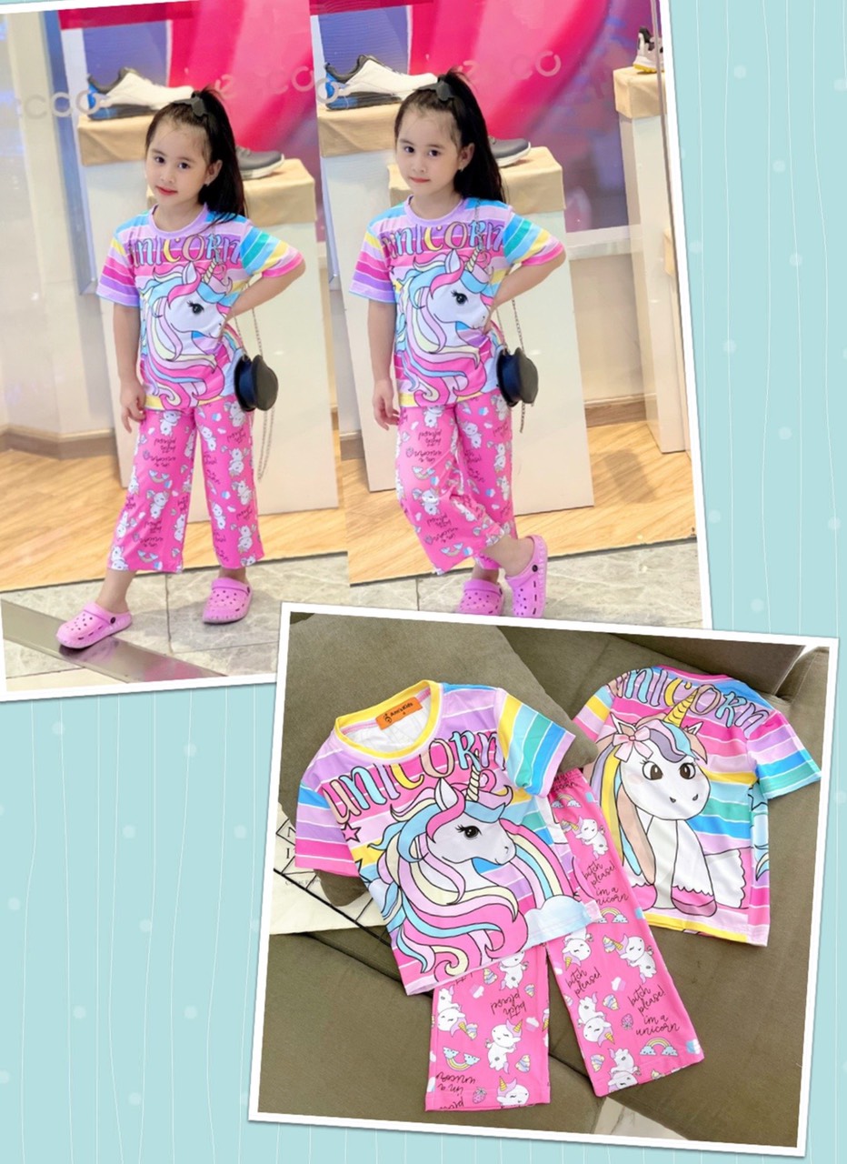 (12-40kg)  đồ bộ bé gái mẫu tay ngắn quần ống loe  thun lạnh loại 1, mềm mịn mặc siêu cưng (998)