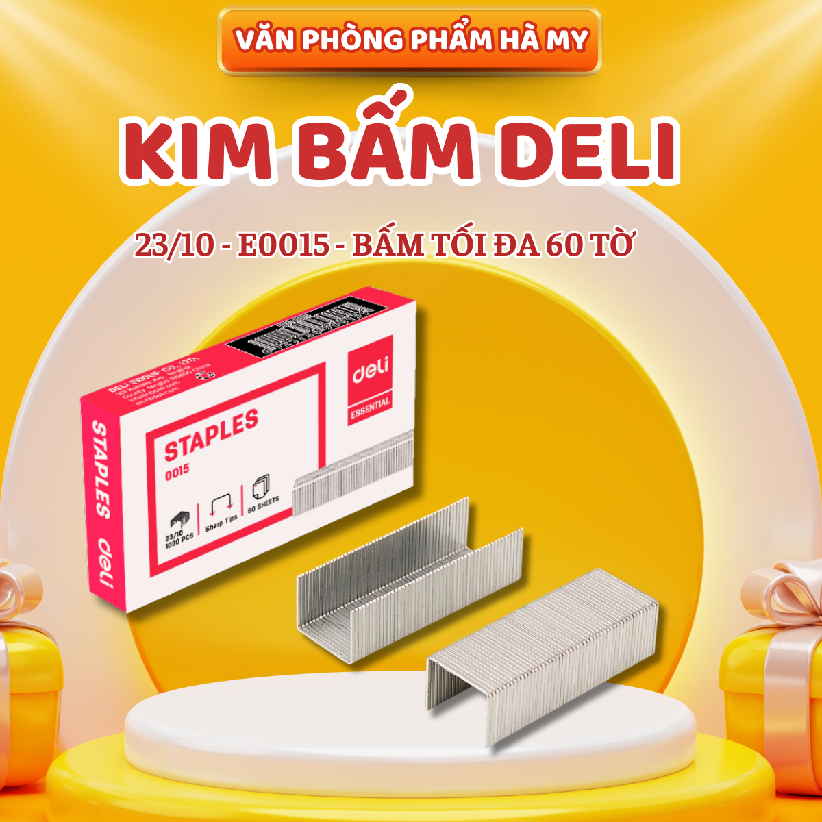 Combo 10 Hộp Kim Bấm 23/10 Deli E0015 Ghim dập được 60 tờ