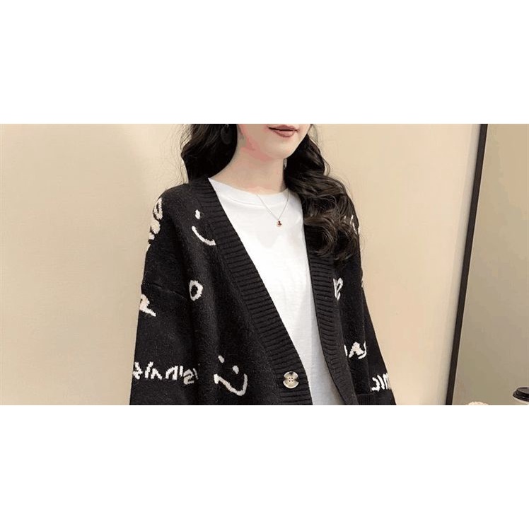 Áo Khoác Len Cardigan Dáng Rộng Màu Trơn In Hình Mặt Cười Thời Trang Mùa  Thu Năm 2021 | Lazada.vn