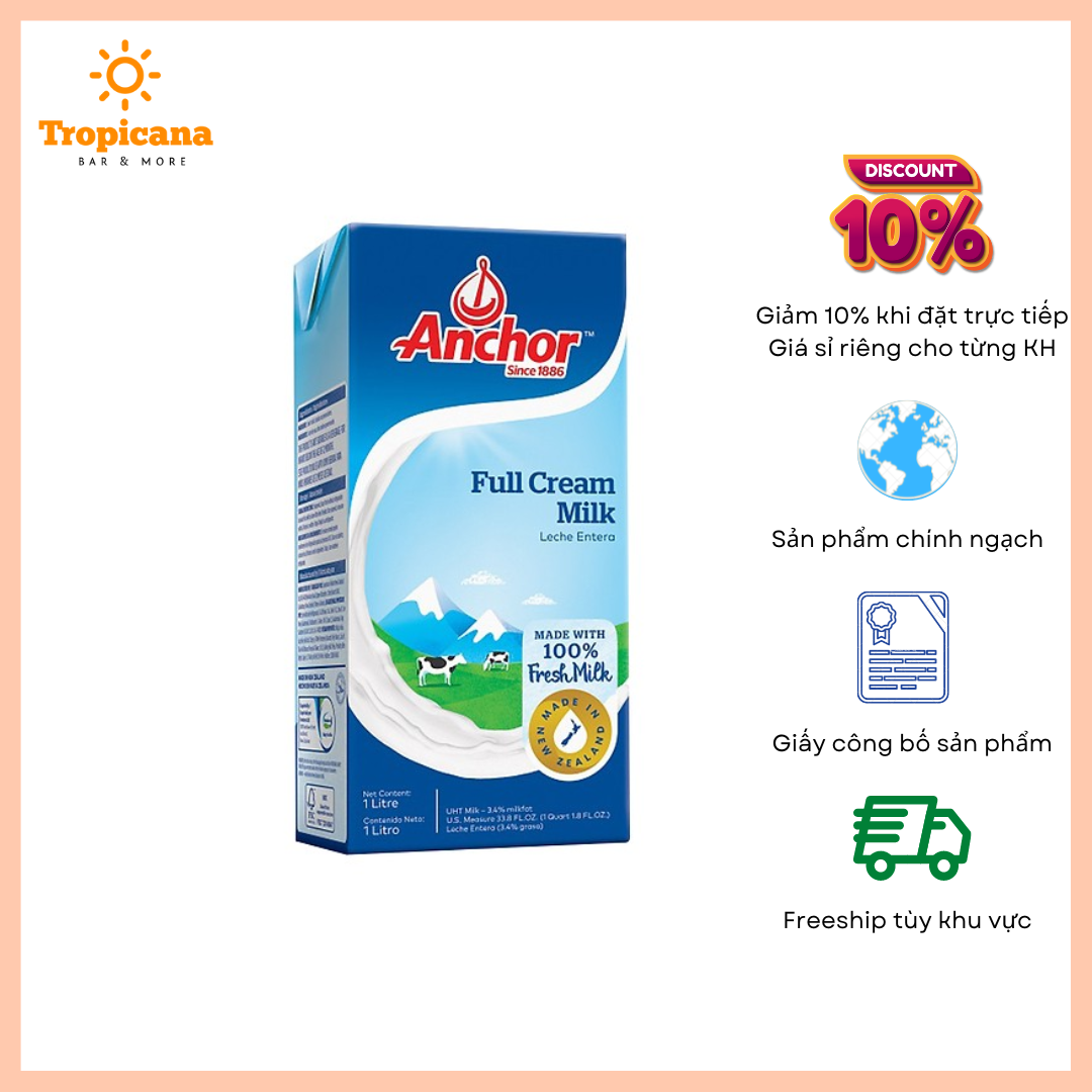 Thùng sữa tươi nguyên kem full cream anchor - hộp 1l