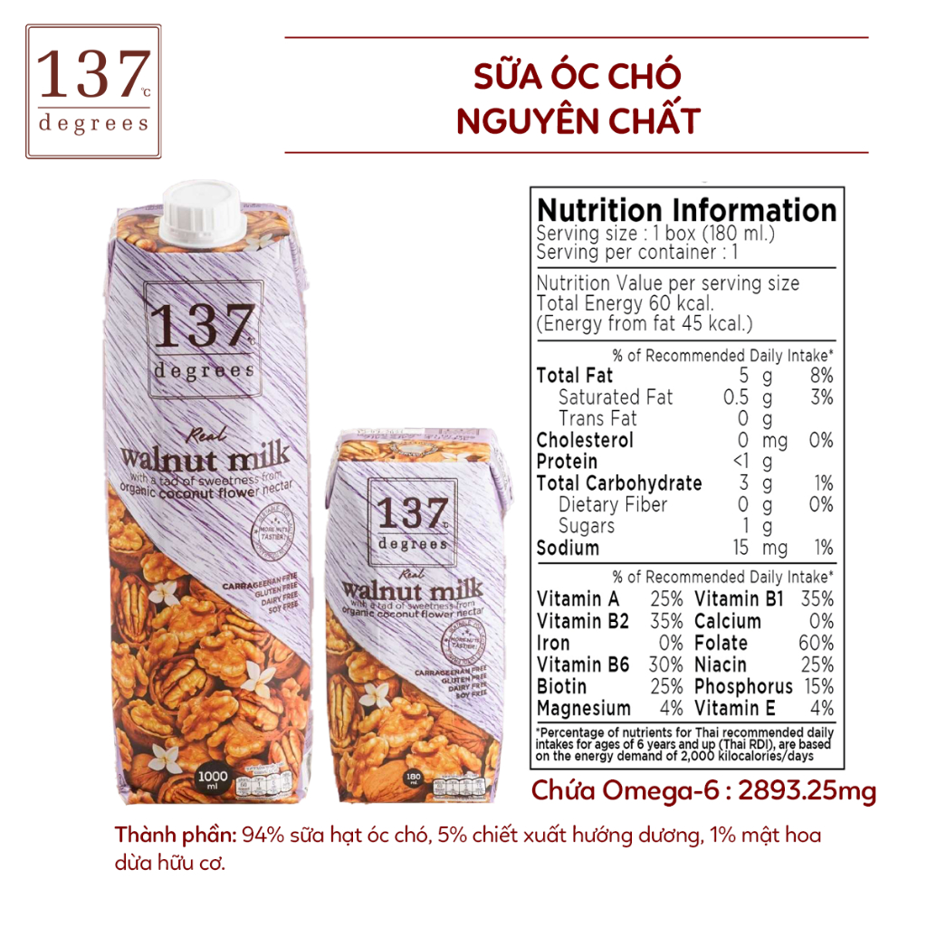 Sữa Hạt Nguyên Chất 137 Degrees - Hộp 1000ML