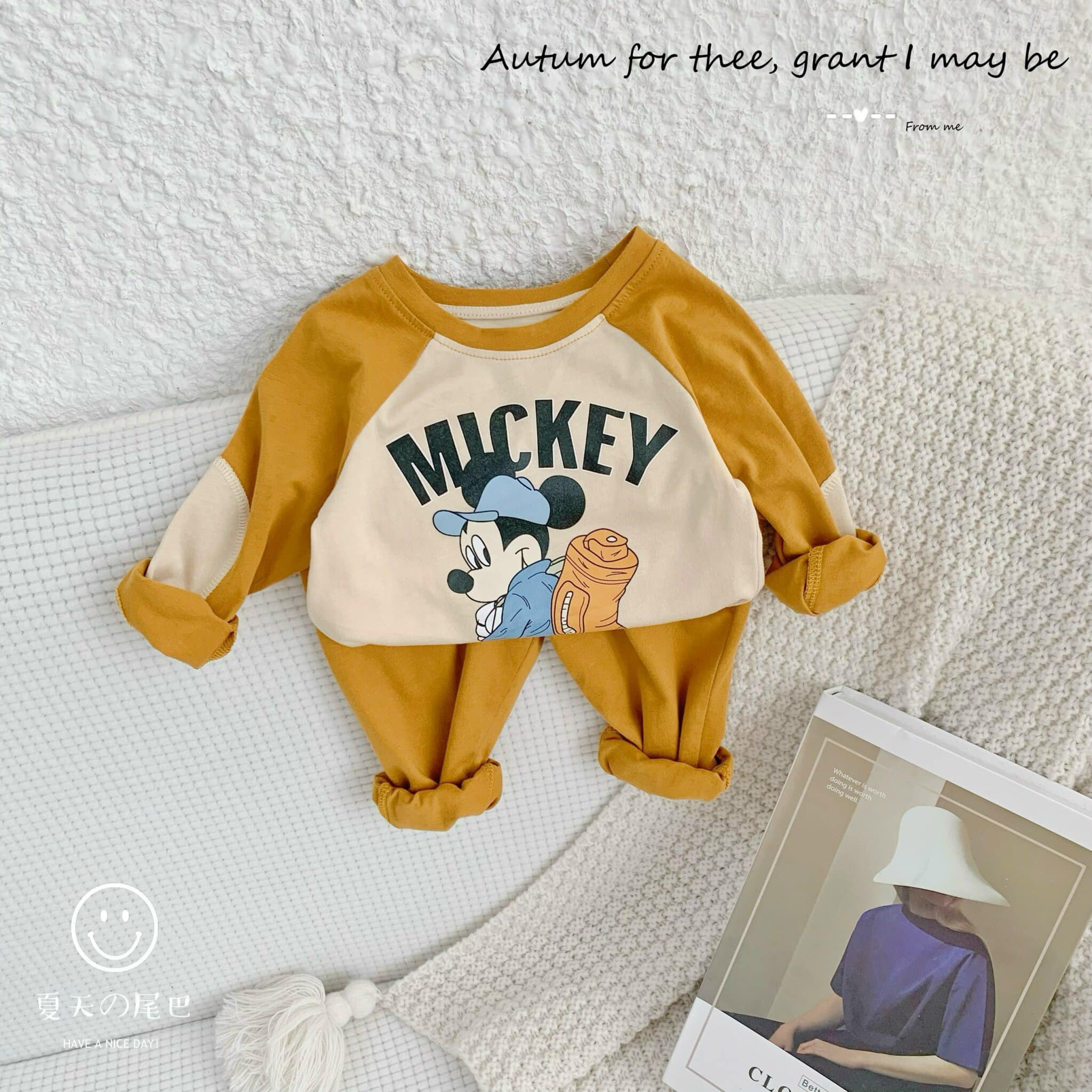 Bộ cotton thu đông Mickey cho bé