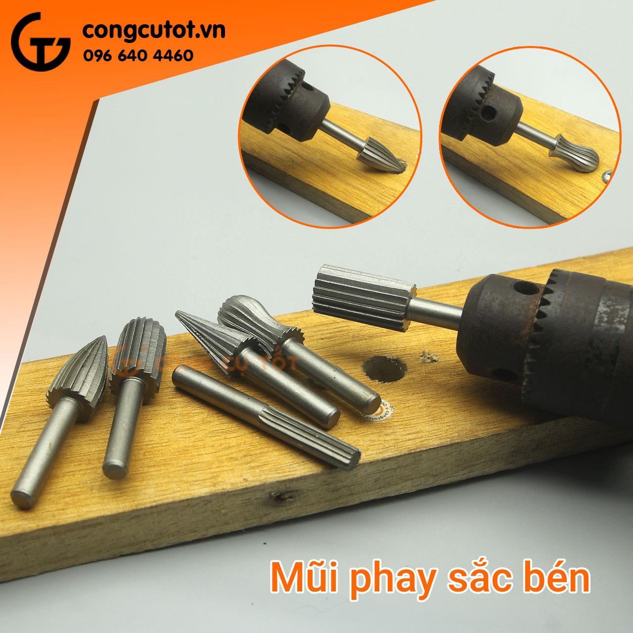 Bộ 6 mũi phay tạo hình gỗ trục 6mm