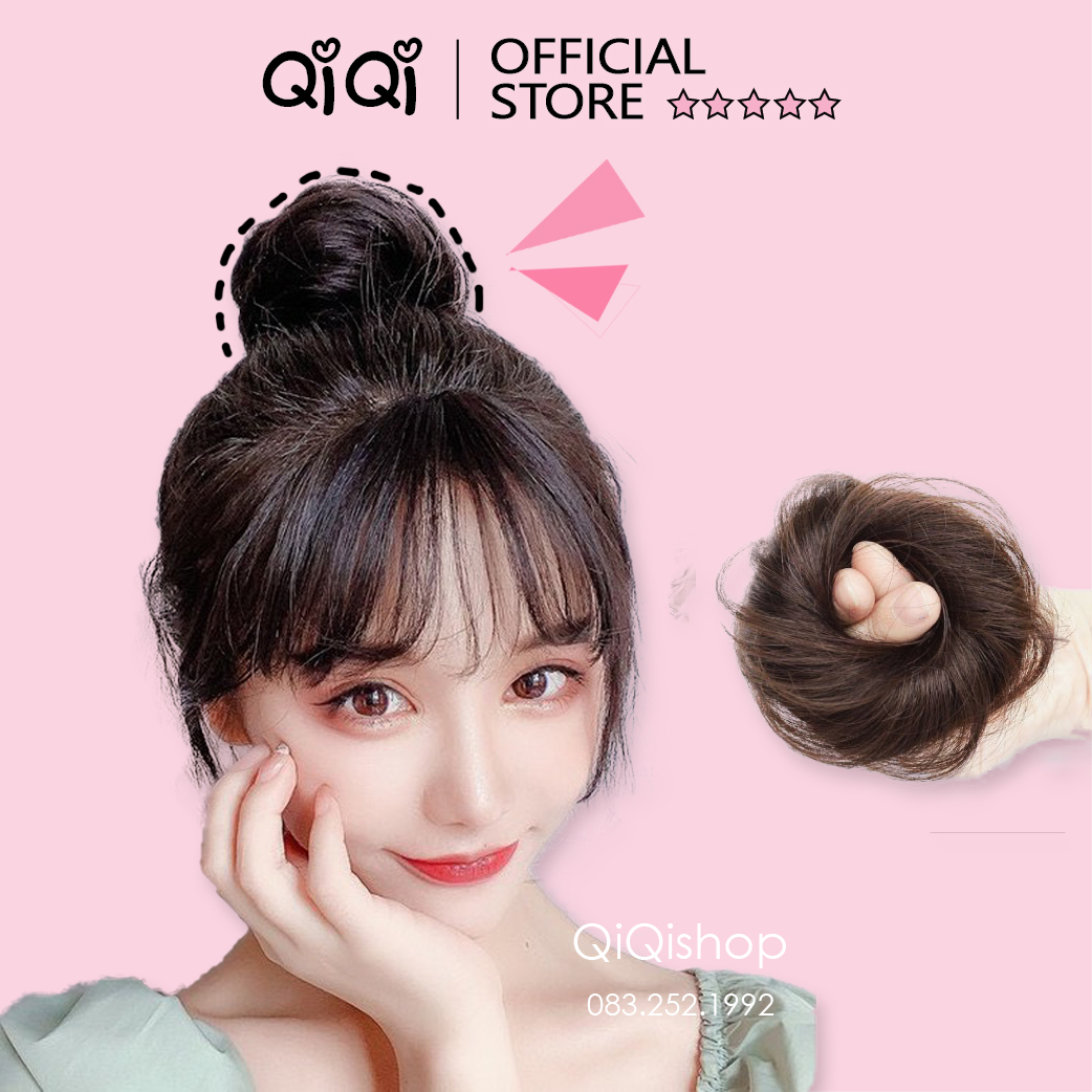 Búi Tóc Giả, Búi Tóc Củ Tỏi Búi tóc tự nhiên như tóc thật, búi tròn hoặc búi rối QiQishop