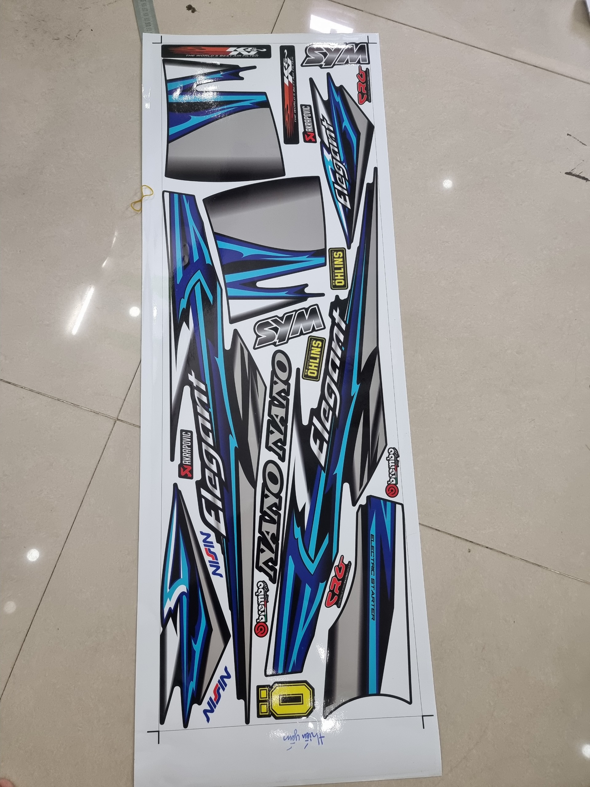 Tem rời sym elegant 2016 mẫu nano xám xanh dán xe đen i hình.