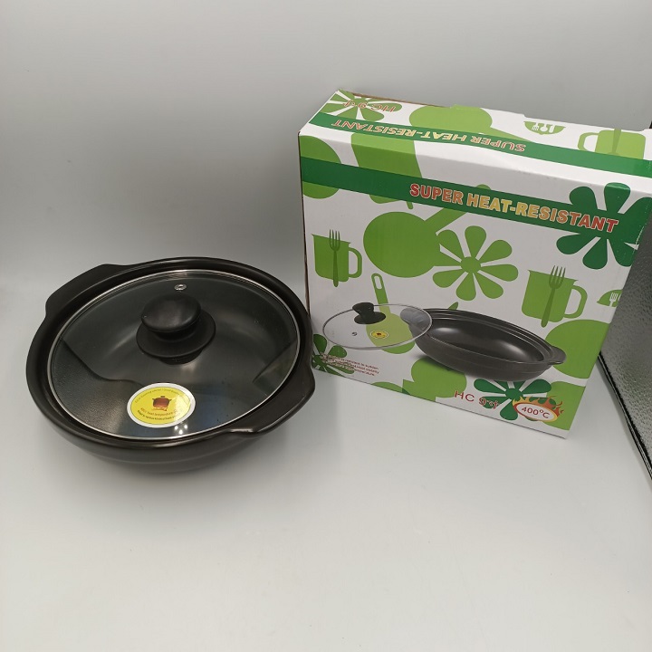 Nồi đất tráng men nắp kính 7'' nấu mì cay