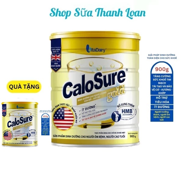 (MUA 1 TẶNG 1) (Tích XU) Sữa Bột Calosure Gold Ít Đường 900g.