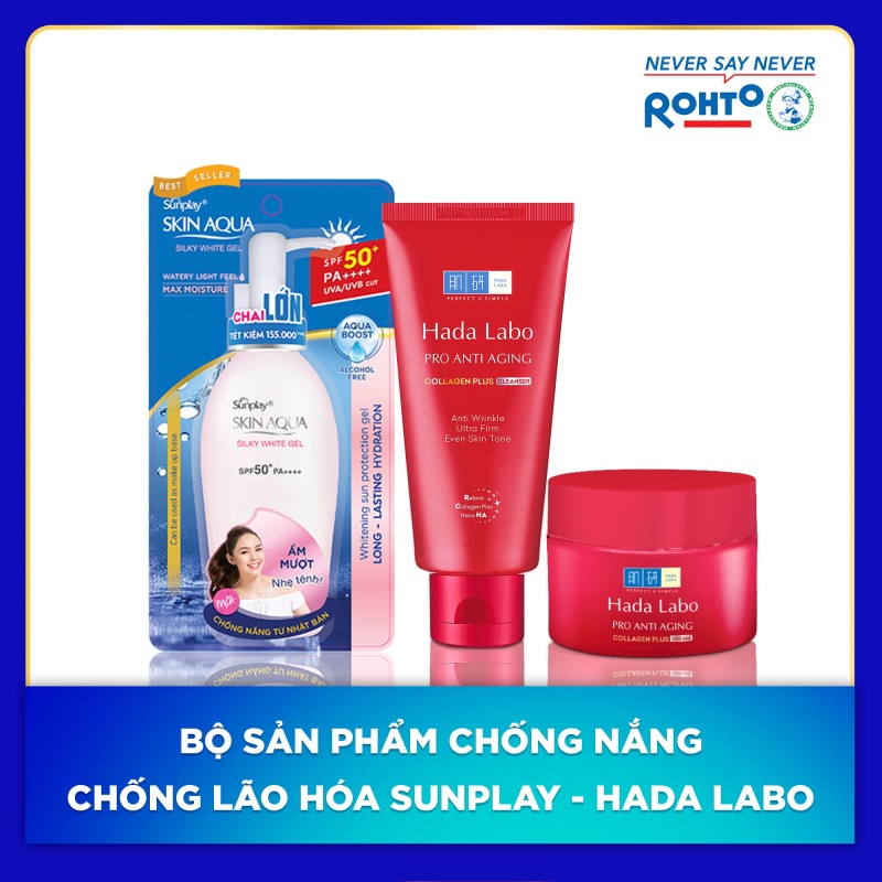 Bộ sản phẩm chống nắng chống lão hóa Sunplay - Hada Labo (Chống nắng + Kem rửa mặt + Kem dưỡng)