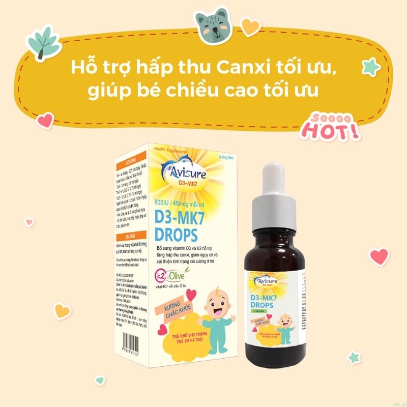 Vitam D3 Mk7 Drops Avisure 20ml chính hãng