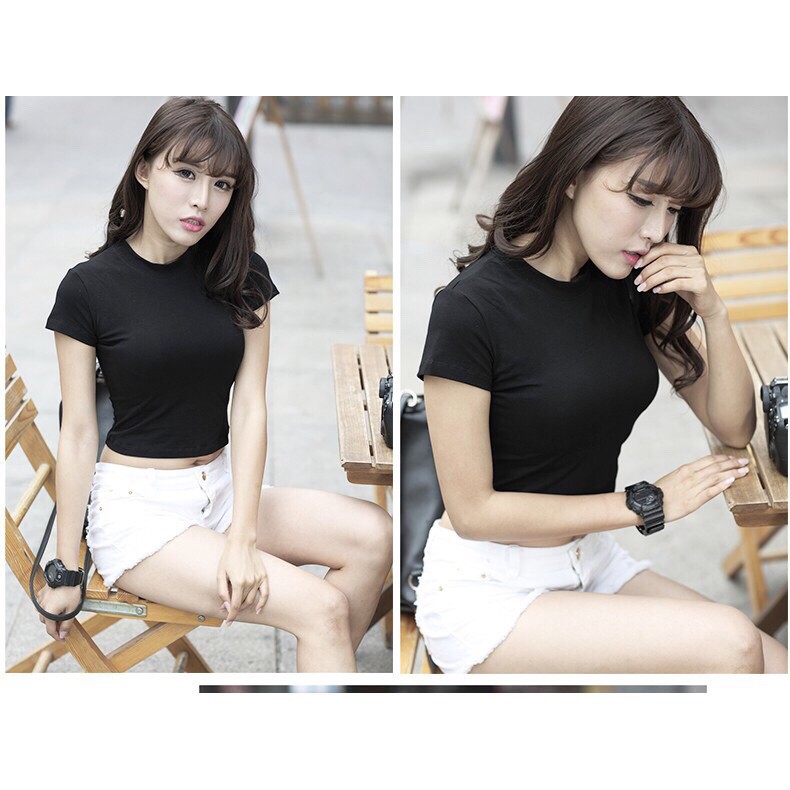 Áo crotop cổ tròn, chất cotton hàng bao đẹp