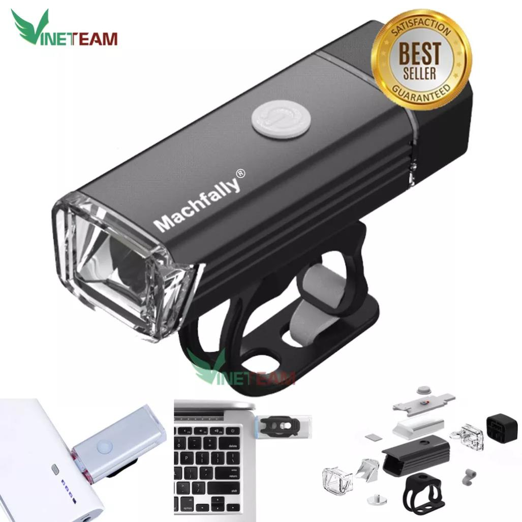  Bộ đèn pin gắn xe đạp 5 LED WJ-101   Đèn pha xe đạp siêu sáng Machfally Sạc cổng USBChống nước Model EOS100  Đen  