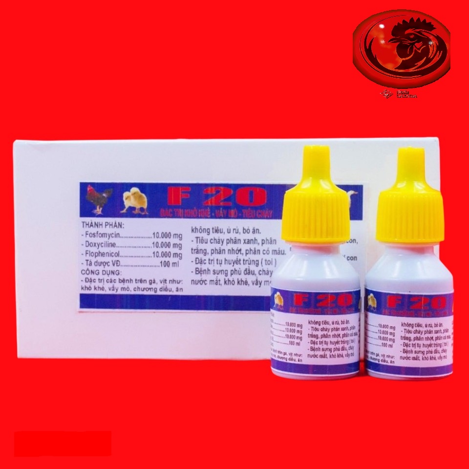 F20 ĐẶC TRỊ CÁC BỆNH VỀ ĐƯỜNG HÔ HẤP cho gà đá 1 hộp 10 lọ