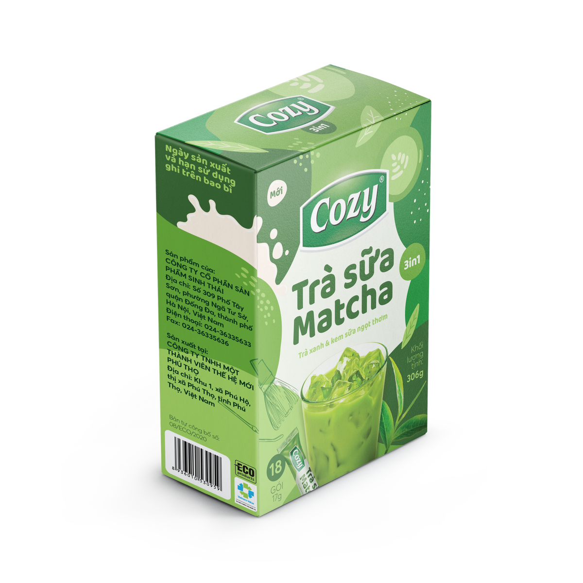 Trà Sữa Matcha Cozy 3 in 1 -  Hộp 306g (18 gói x 17g)