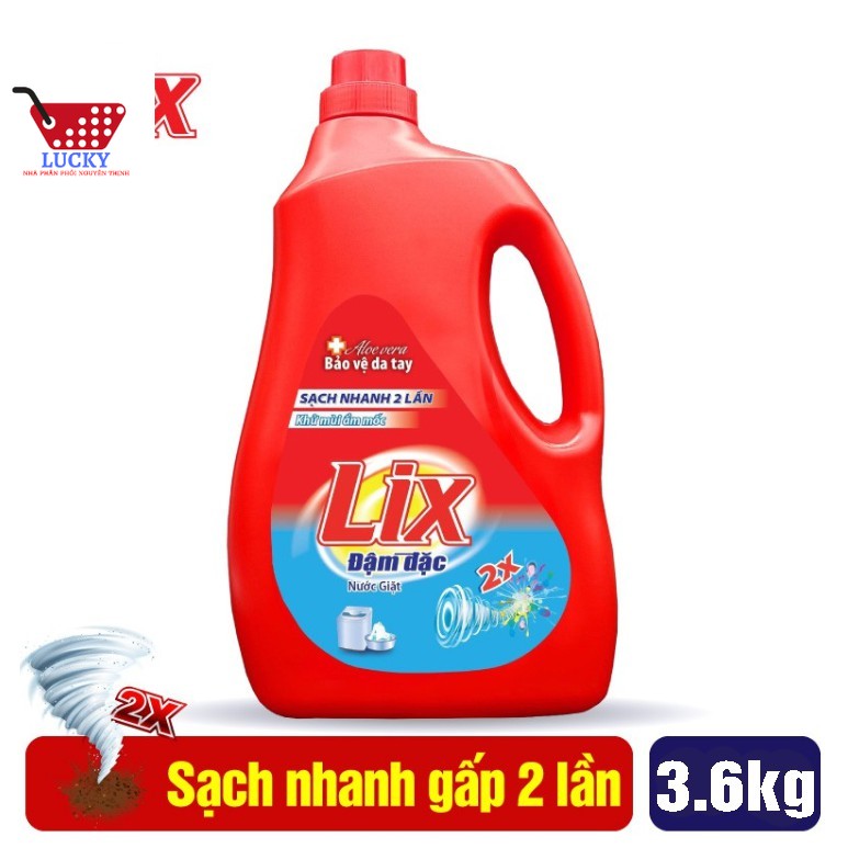 Nước giặt Lix 3,6 kg Tẩy Sạch Vết Bẩn- Dùng Cho Giặt Tay Và Máy Giặt