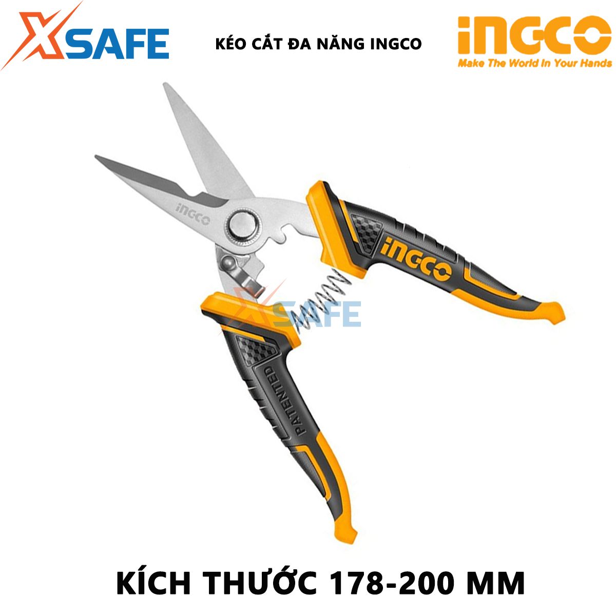 Kéo thợ điện INGCO HES0187 | kéo cắt đa năng Kích thước: 178mm (7) Chất liệu: thép không gỉ dùng để cắt thẳng, cắt nhựa, cao su hoặc dây đồng lưới