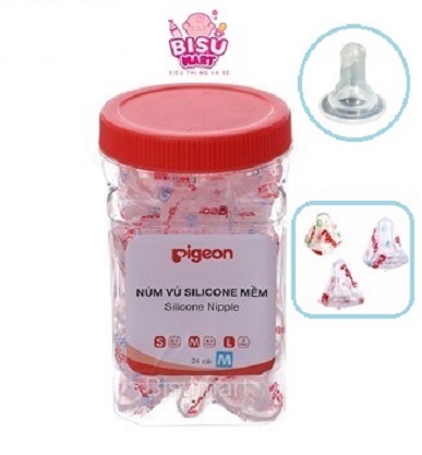 Hộp 24 cái Núm vú cổ hẹp Silicone Pi.geon sieu mềm