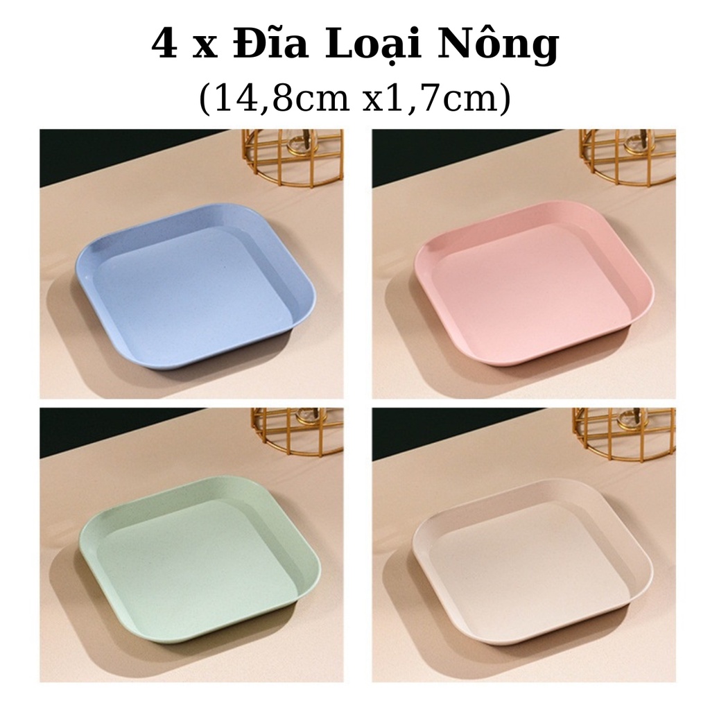 Set 8 Đĩa Lúa Mạch Vuông (4 Đĩa Sâu, 4 Đĩa Nông)