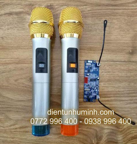 Bộ 2 Micro không dây cho loa kéo UHF Wireless Microphone mạch rời xám vàng - micro cho loa kẹo kéo