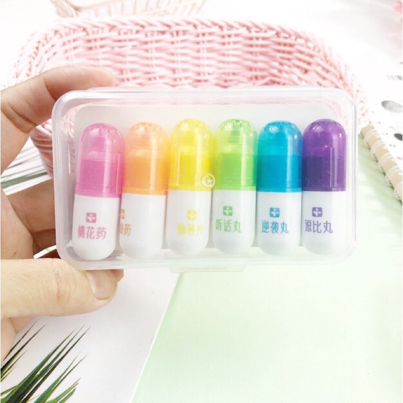 SET HỘP TÚI 6 BÚT DẠ QUANG HIGHLIGHT CUTE
