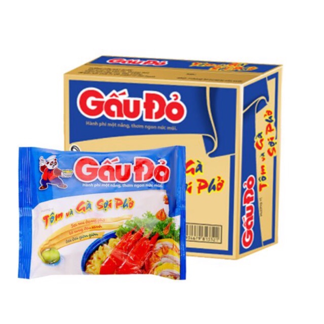 Thùng 30 gói mì Gấu đỏ TÔM VÀ GÀ SỢI PHỞ