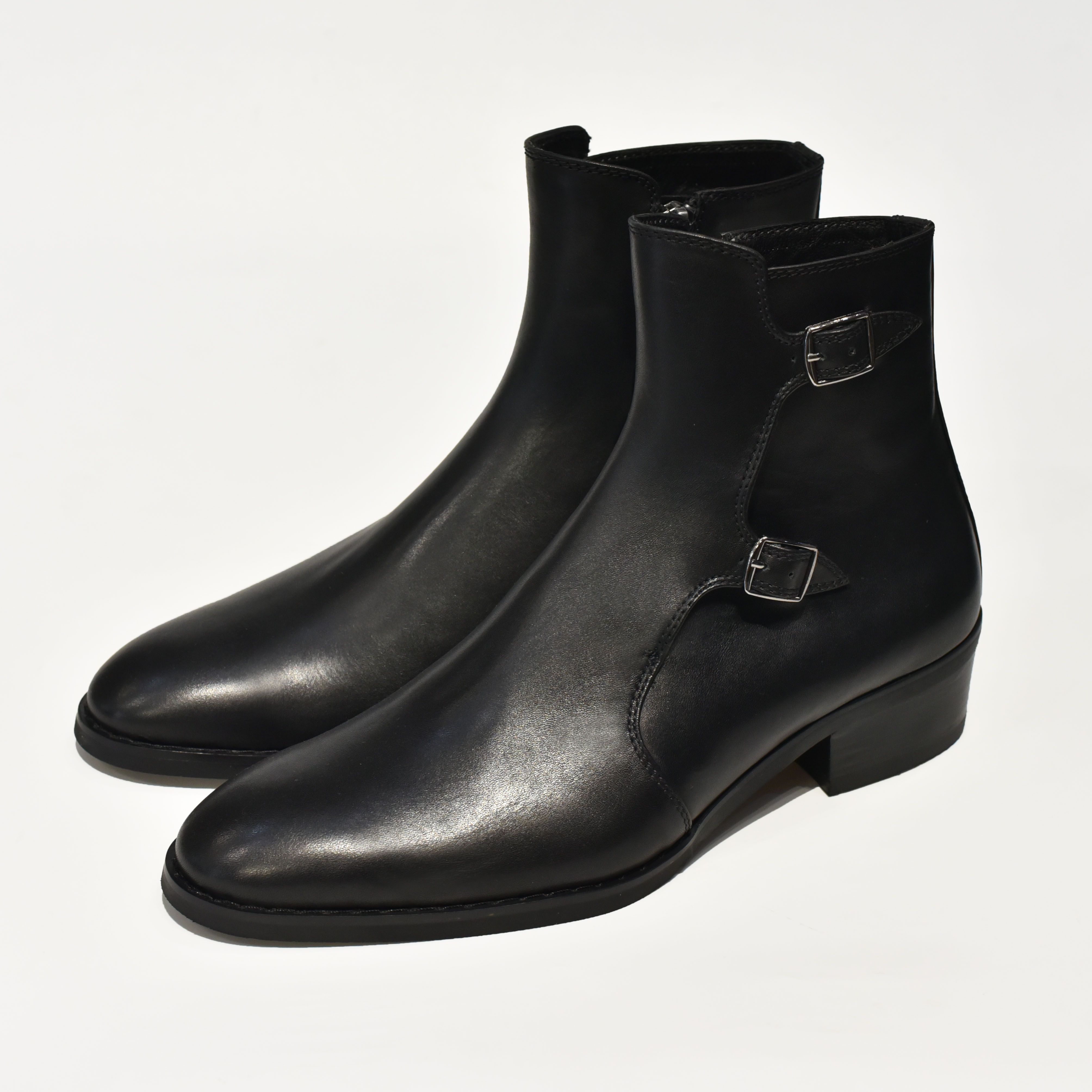 TATHANIUM Footwear Giày zip boot double monkstrap nam màu đen da bò mộc